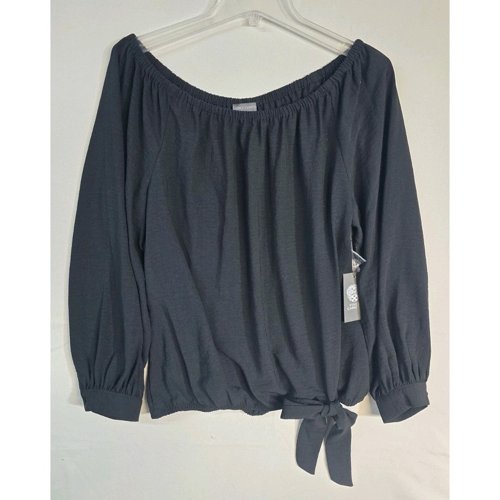 Vince Camuto Off-The-Shoulder Tie-Hem Top L Black NWT Blouse Women's